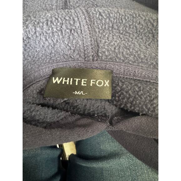 White Fox With Love For You Navy Hoodie Yellow Graphic Fleece Lined Size M/L - Picture 4 of 6